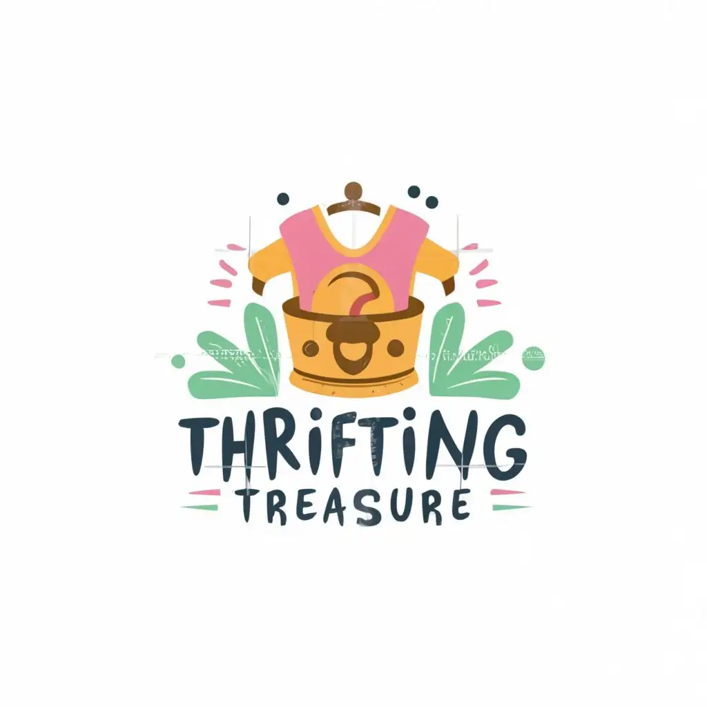 a logo design,with the text "thrifting treasure", main symbol:clothing with treasure,Moderate,be used in Retail industry,clear background
