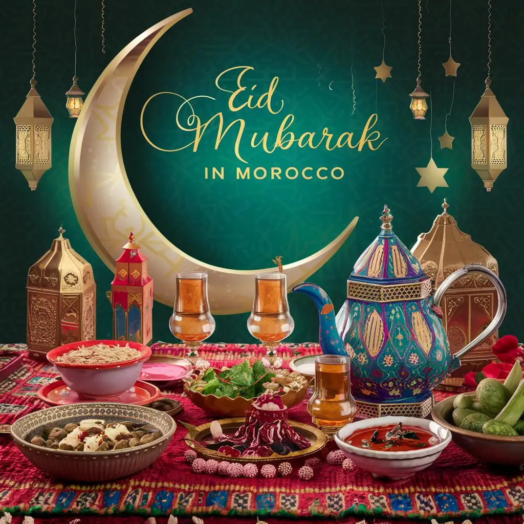 Vibrant Eid Mubarak Celebration in Moroccan Style