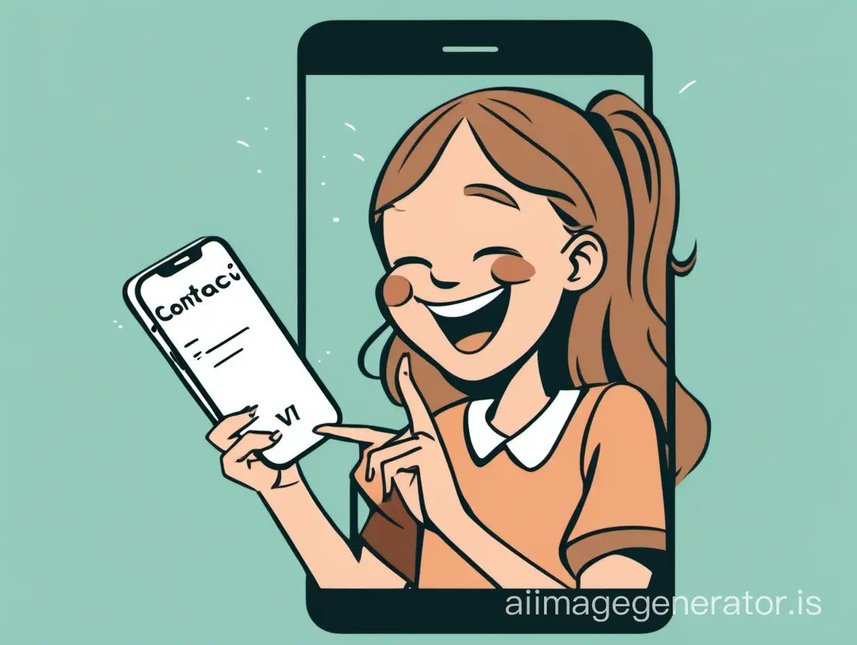 Joyful Girl Laughing and Texting CONTACTVV on Phone | AI Image Generator