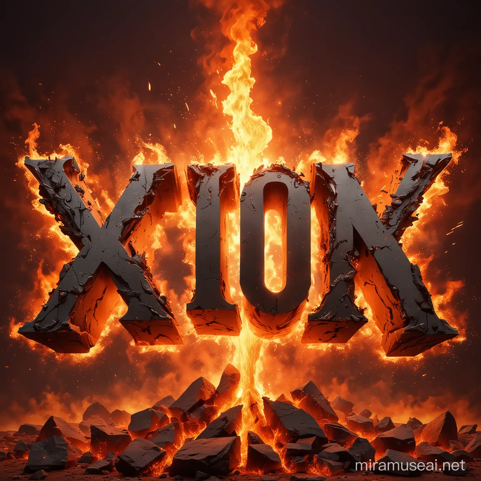 Fiery 3D Inscription XION Bold and Dynamic Typography on Flame Background