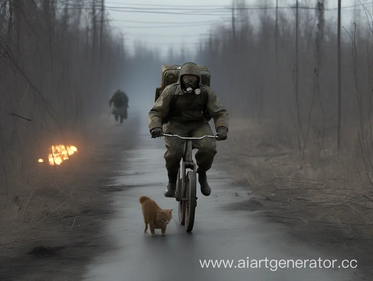 Стрелок из сталкера едет верхом на Сидоровиче убегая от консервной банки, действие происходит в Чернобыле.
