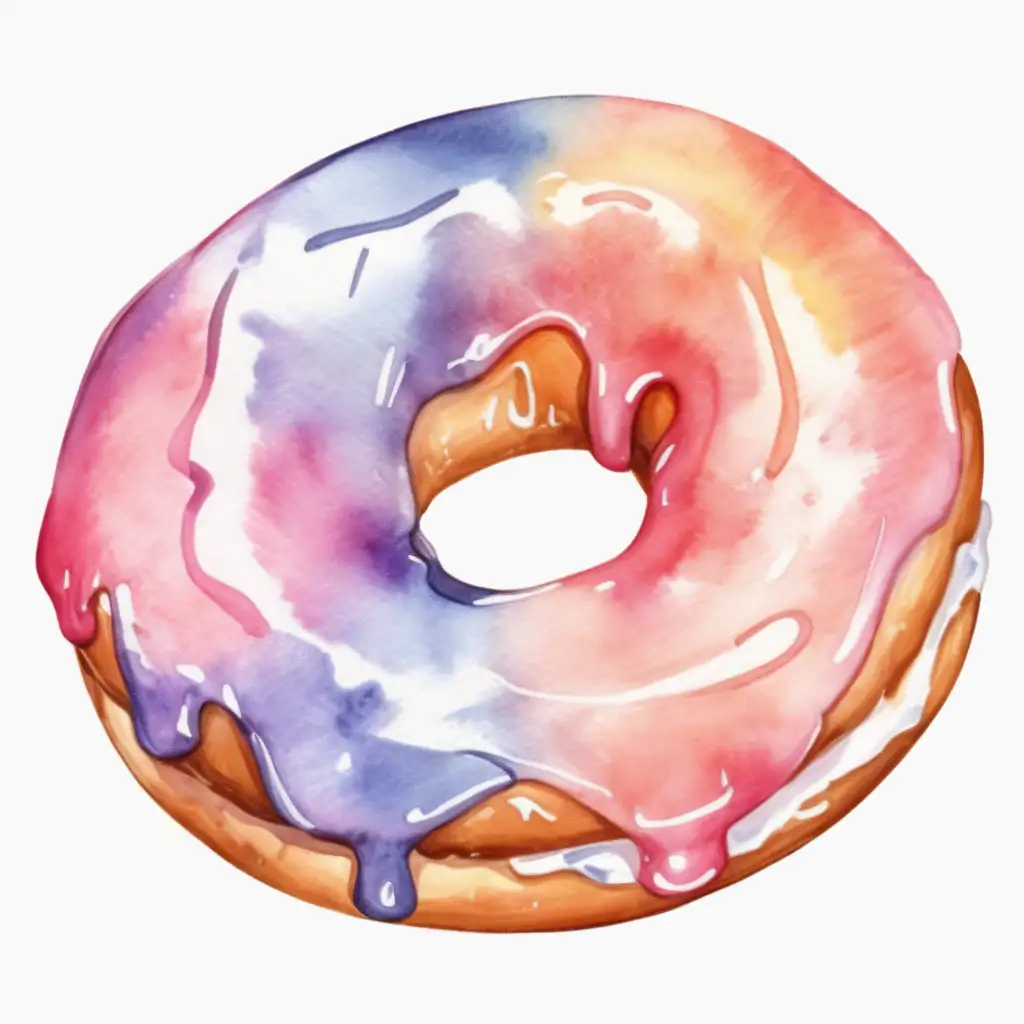 Watercolor styled, single donut, with no background