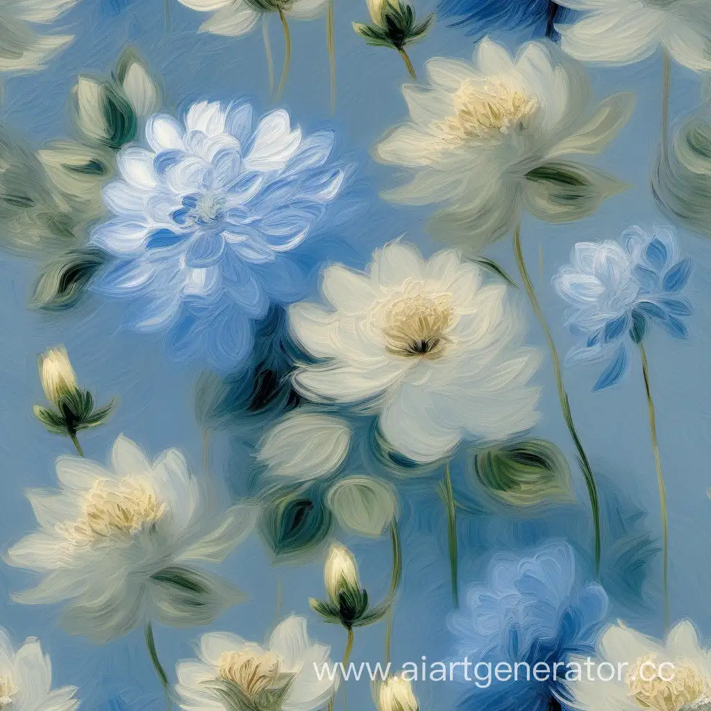 Картина Моне в нежных голубых оттенках цветы