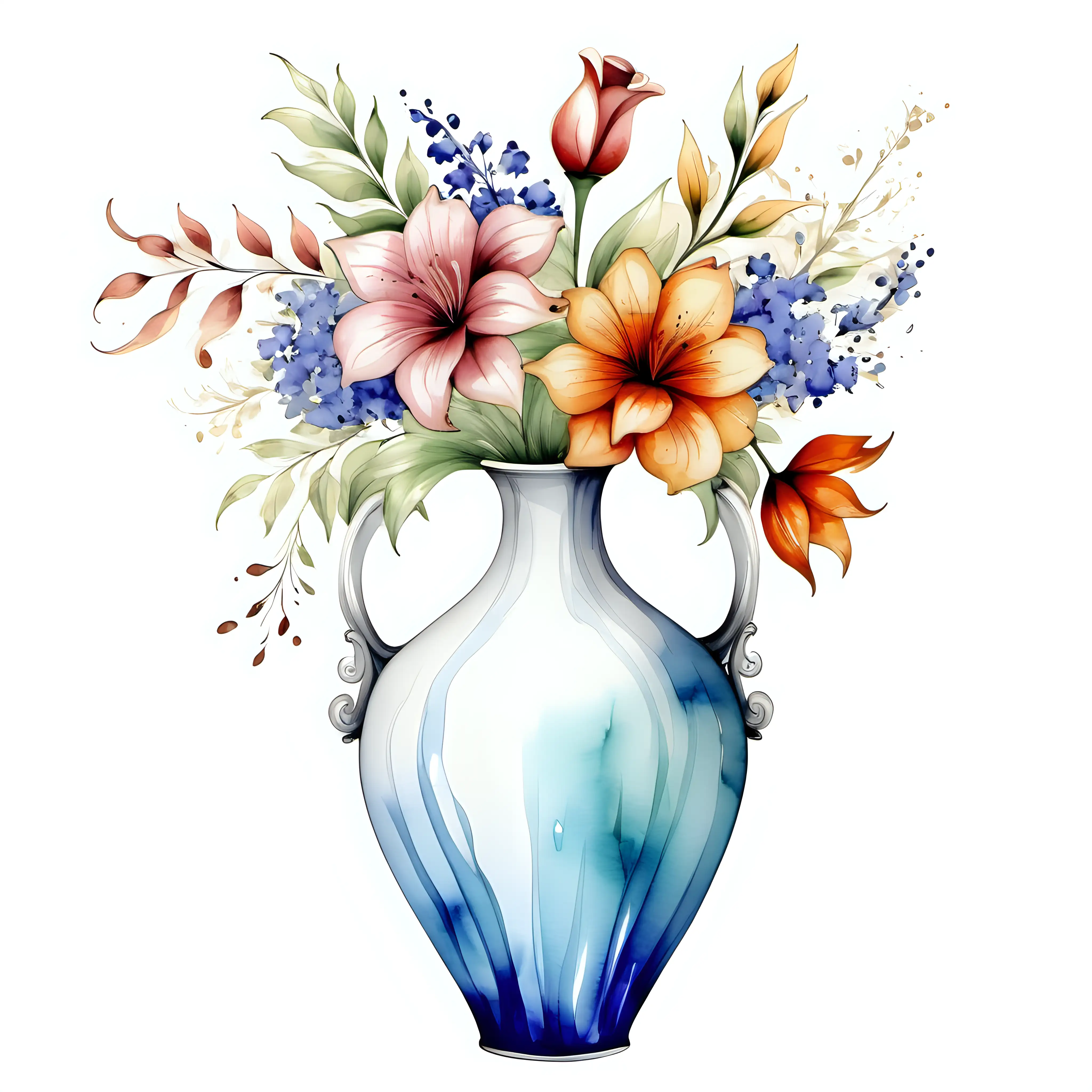 Vibrant Watercolored Vase on a White Background