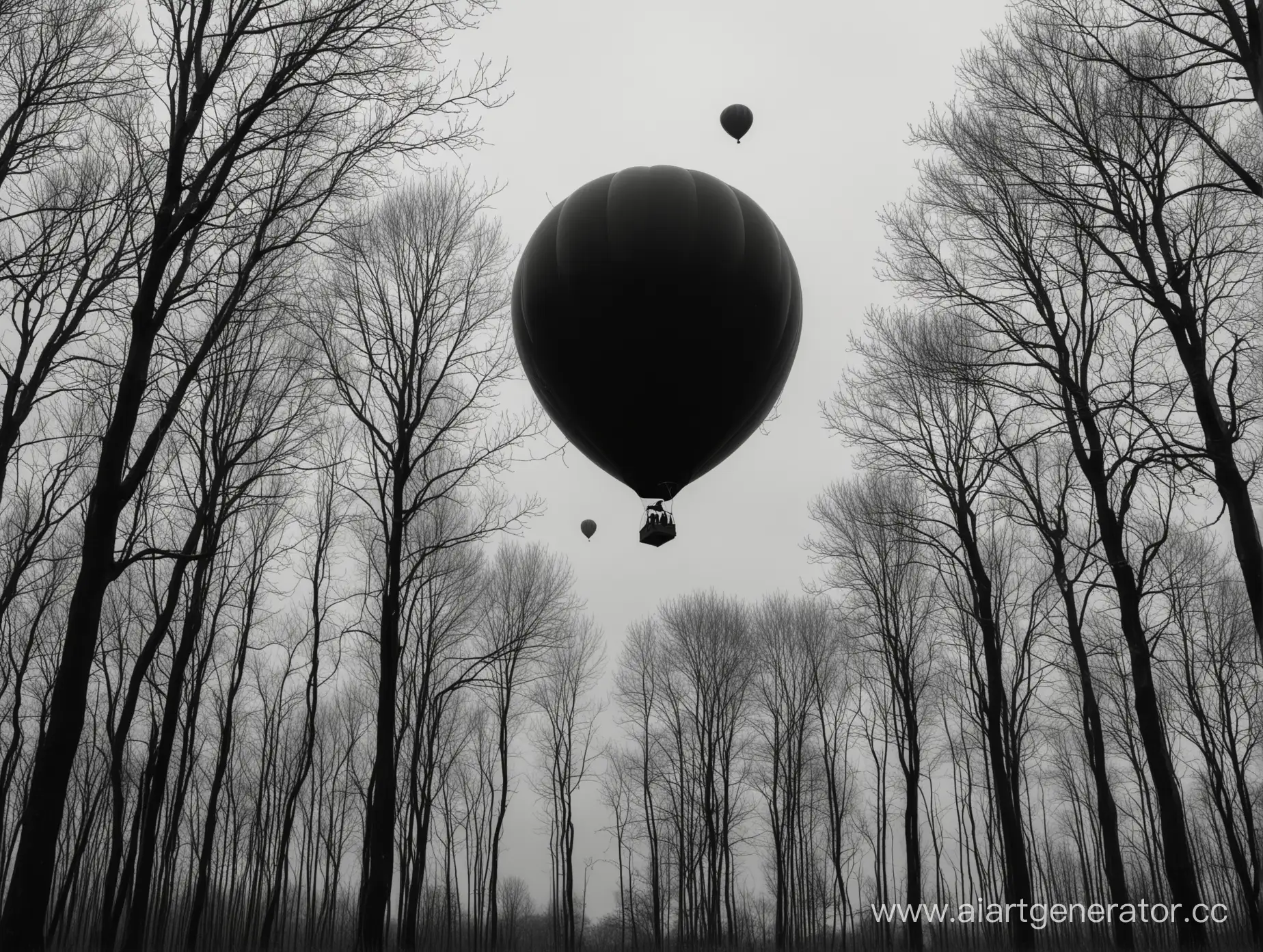 Black-Balloon-Flying-Amongst-Dark-Trees