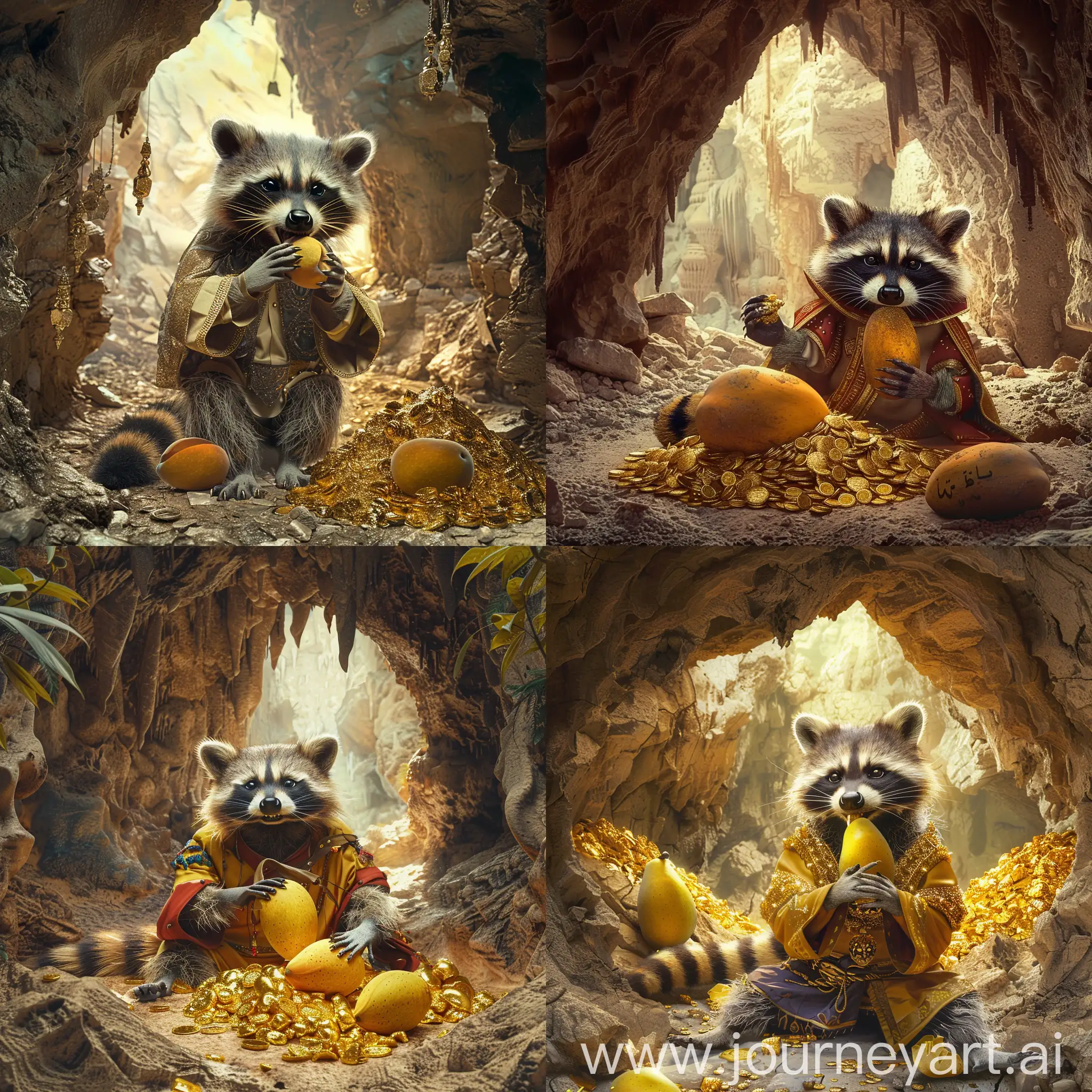 Arabian-Raccoon-Enjoying-Golden-Mango-in-Digital-Cave