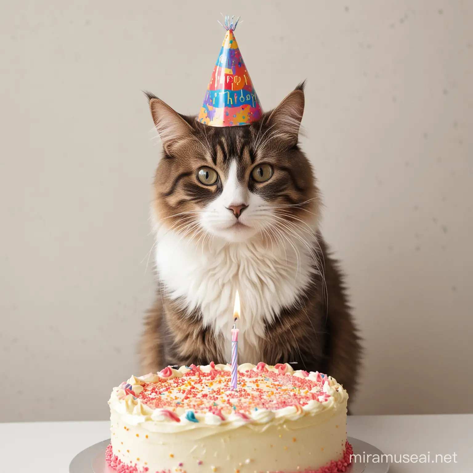 Colorful Birthday Celebration with a Playful Cat