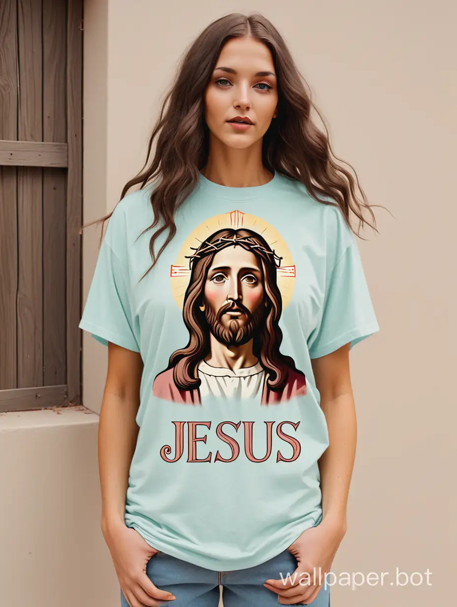 Jesus T-shirt, Bohemian lettering, Cottagecore shirt, Oversize vintage Jesus T-shirt, Pastel Jesus shirt, Jesus lover shirt