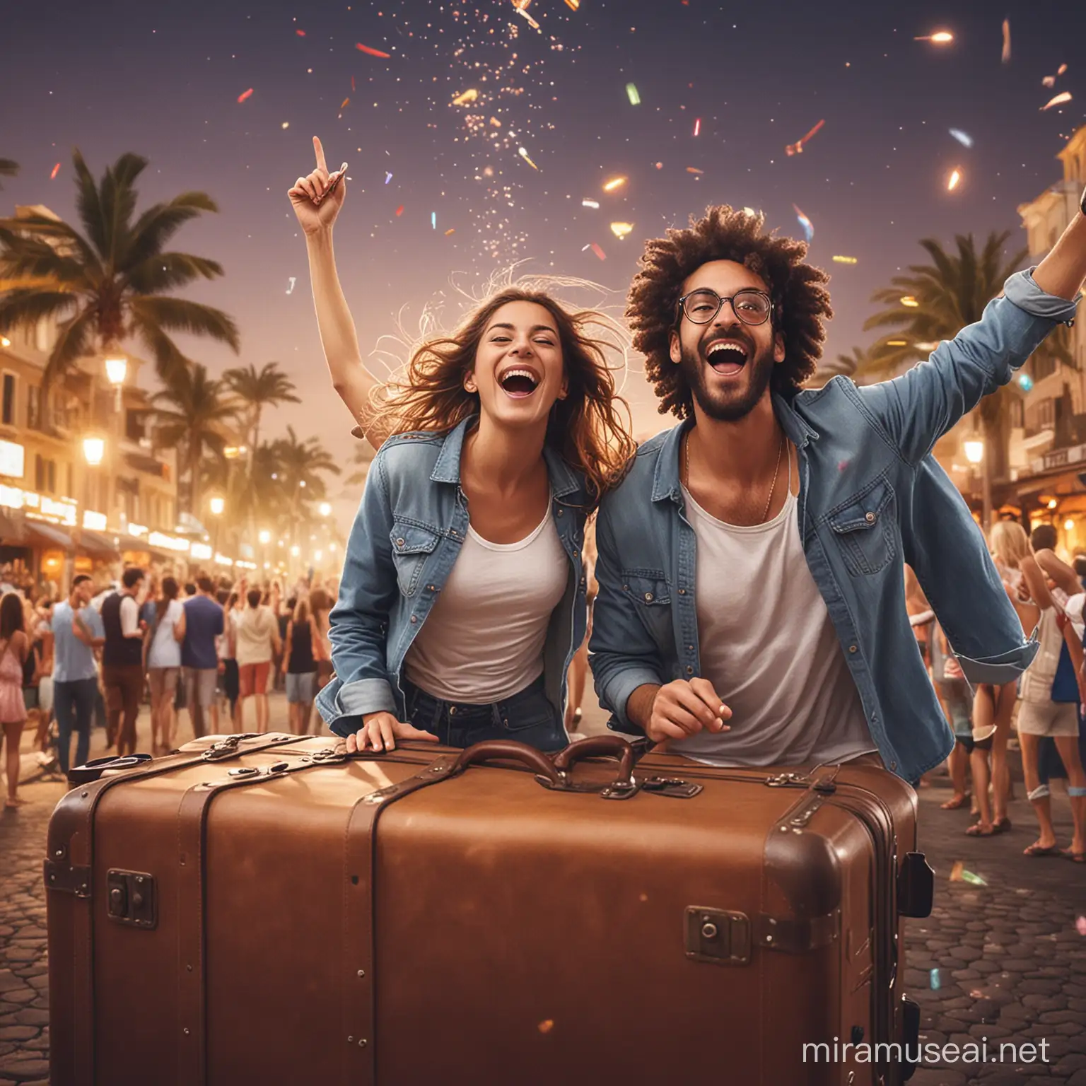 Joyful Travelers Celebrating Together
