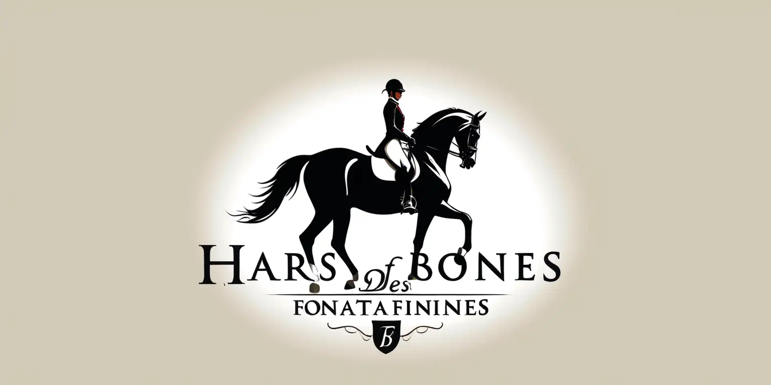 create a logo of horse of dressage and head down, refined, without clothes, for horse ridding center with title "harras des bonnes fontaines" and with letter DBF in a sleek minimalist style