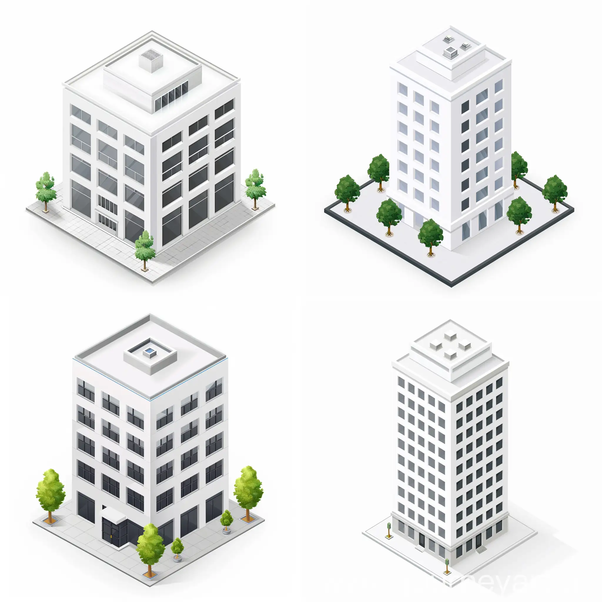 white isometric building in urban style on white background, in vector