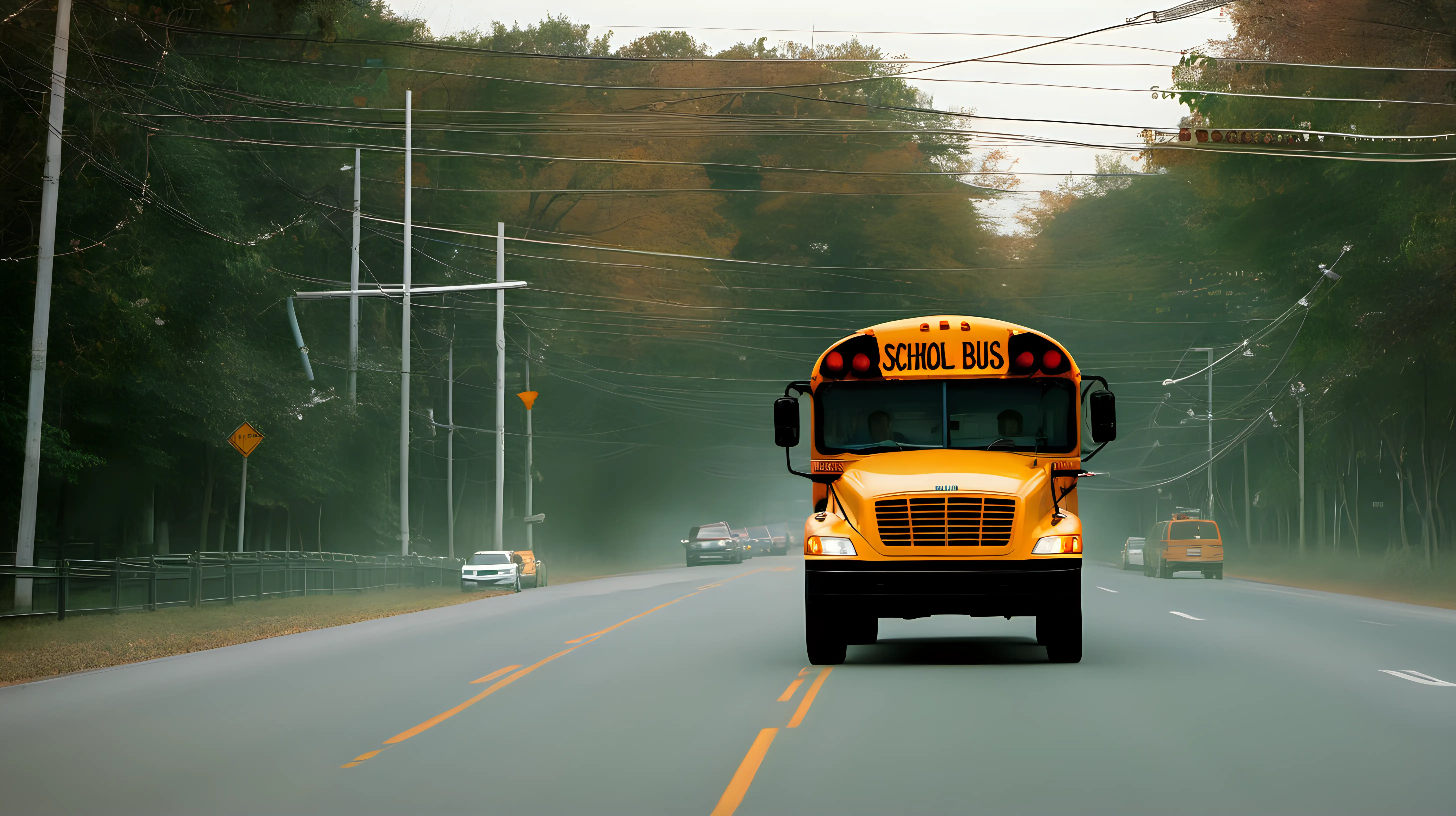 Vibrant School Bus Commute Scene
