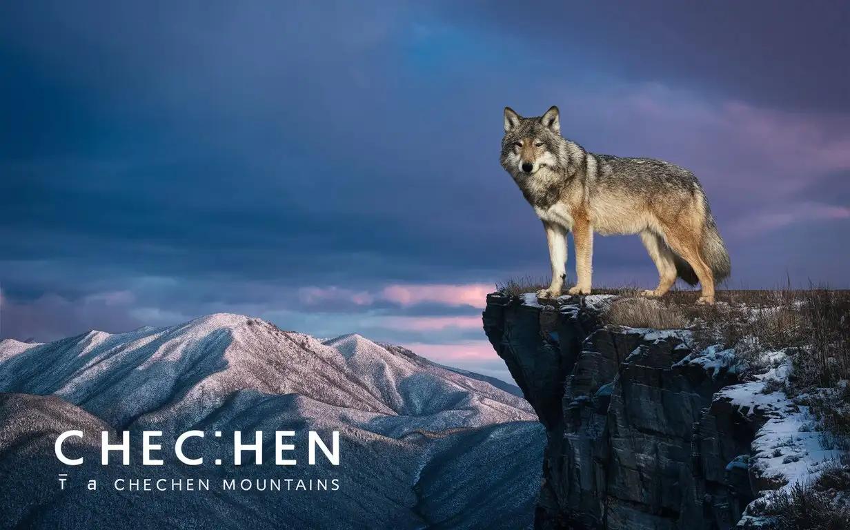 Chechen-Mountains-with-a-Wolf-Majestic-Wildlife-in-Scenic-Landscape