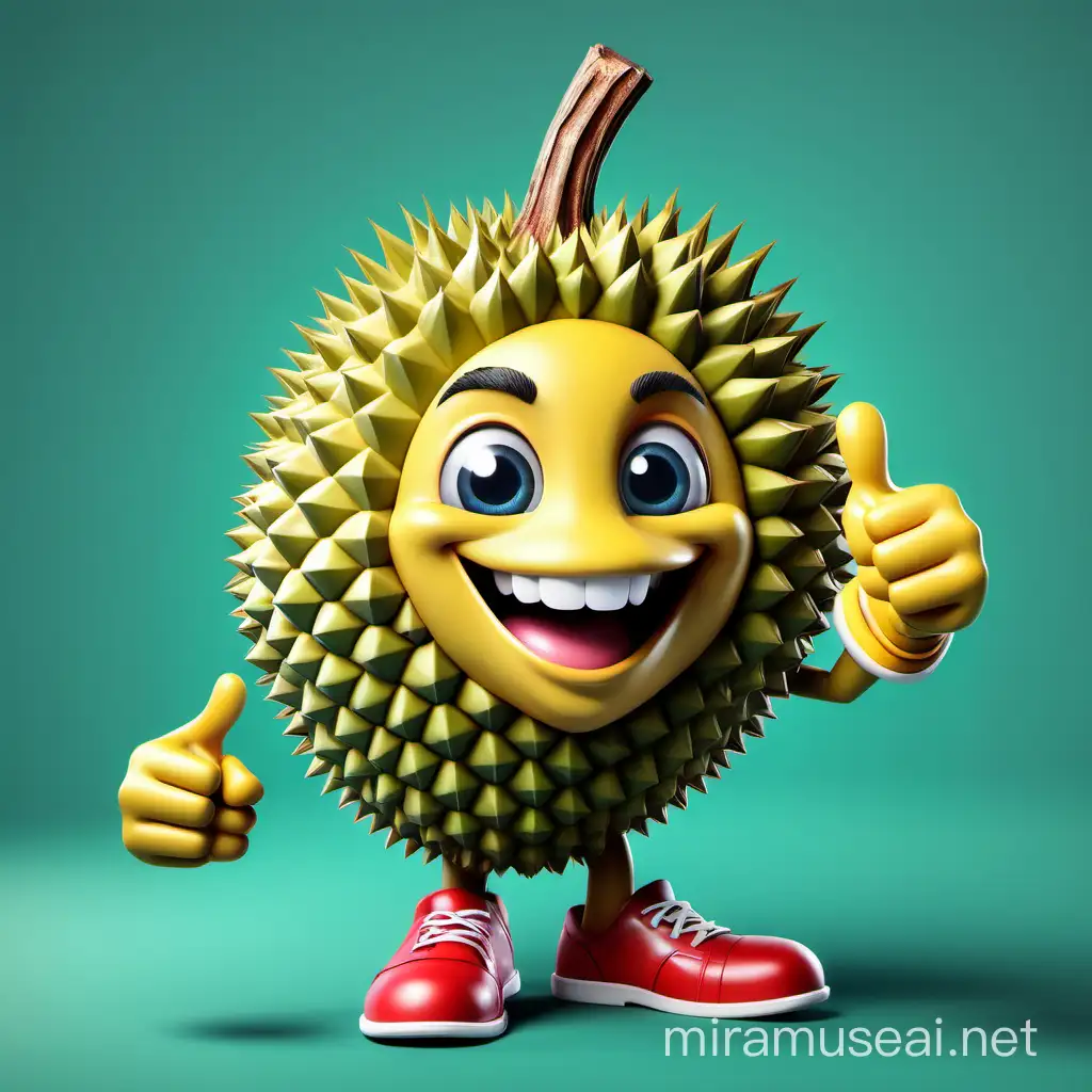 create a 3d logo of a durian character smiling and giving a thumbs up