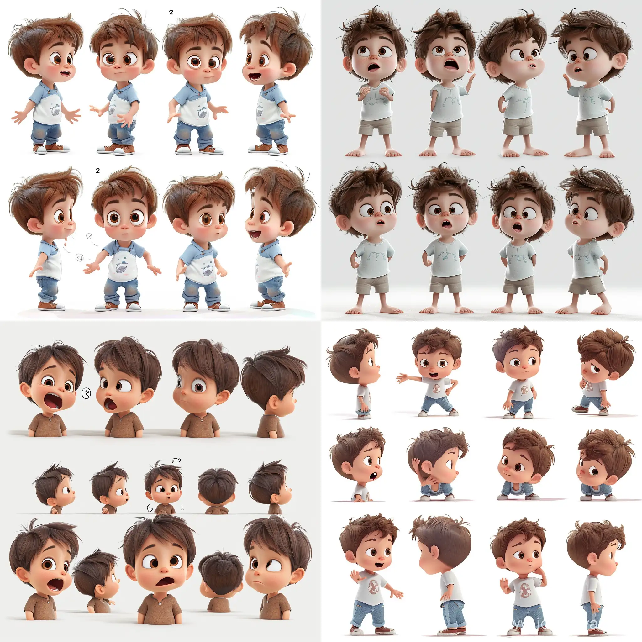 Adorable-OneYearOld-Boy-with-Brown-Hair-and-Expressive-Poses-3D-Cartoon-Illustration