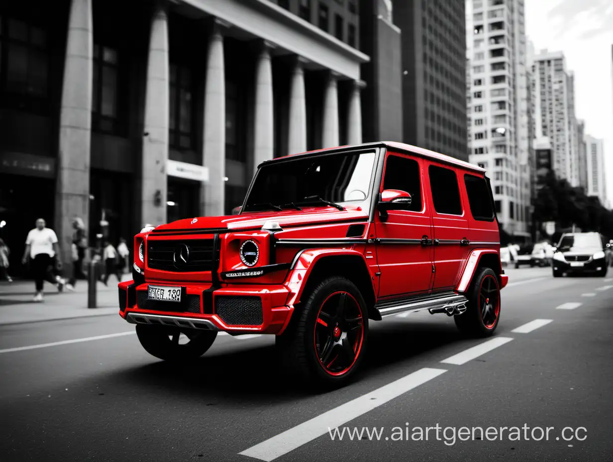 Monochrome-Urban-Scene-with-BlackRed-GWagon