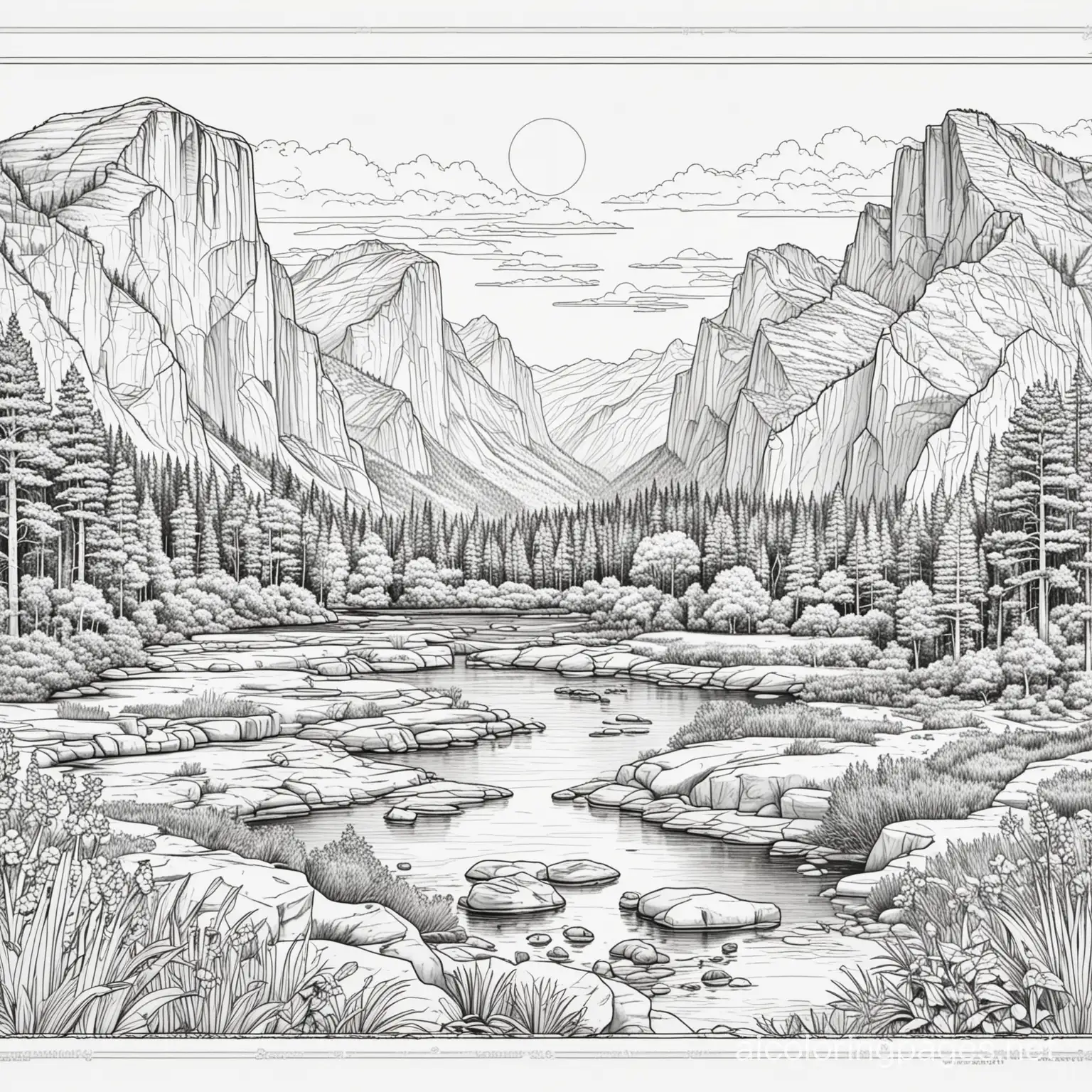 National parks of southeastern united states, Coloring Page, black and white, line art, white background, Simplicity, Ample White Space. The background of the coloring page is plain white to make it easy for young children to color within the lines. The outlines of all the subjects are easy to distinguish, making it simple for kids to color without too much difficulty