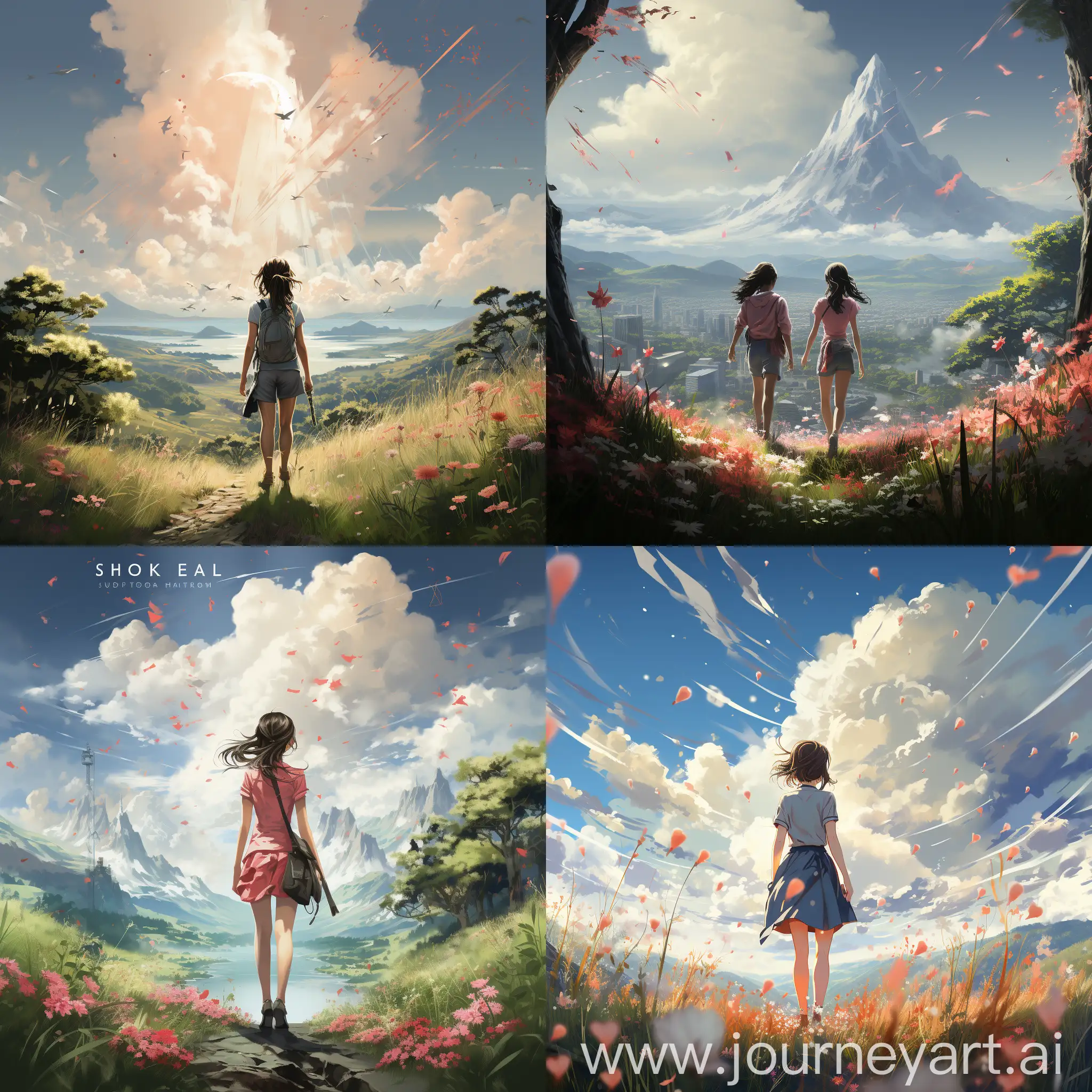 Beautiful anime scenary, Ghibli style, spring time neighbourhood town, "verious views", colorful flowers, red flowers, focus on street across house, upcoming Spring, countryside walk way, "Van", "stop sign", electric poles, beautiful view, illustration, vibrant colors, close up view,  morning time, Ultra hd, sharp details, high quality, no hyperrealistic --ar 27:32 --s 400