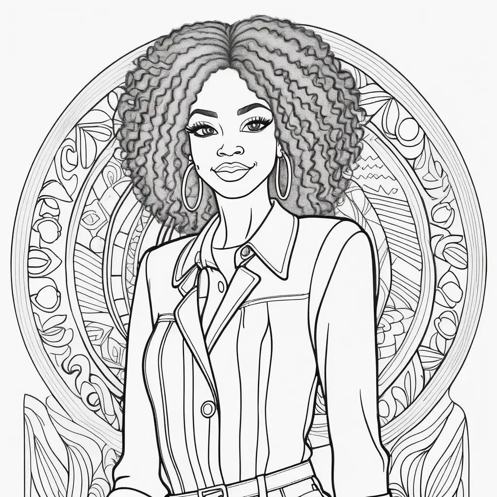 African American Woman Coloring Page with Fun Background