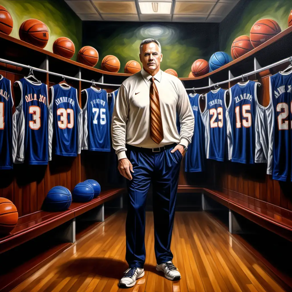 Basketball Coach Portrait in Classical Oil Painting Style