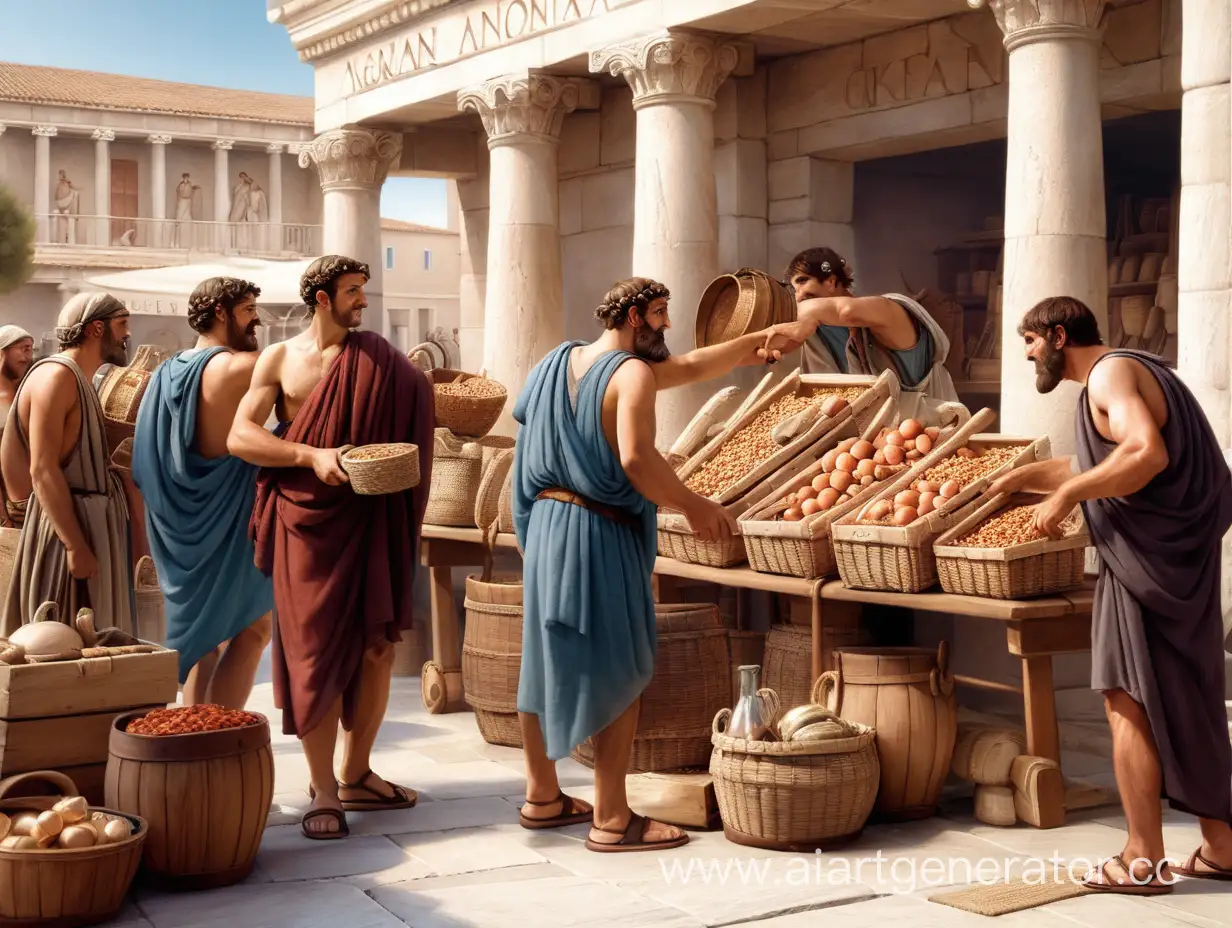 Древнегреческий купец торгует на рынке
