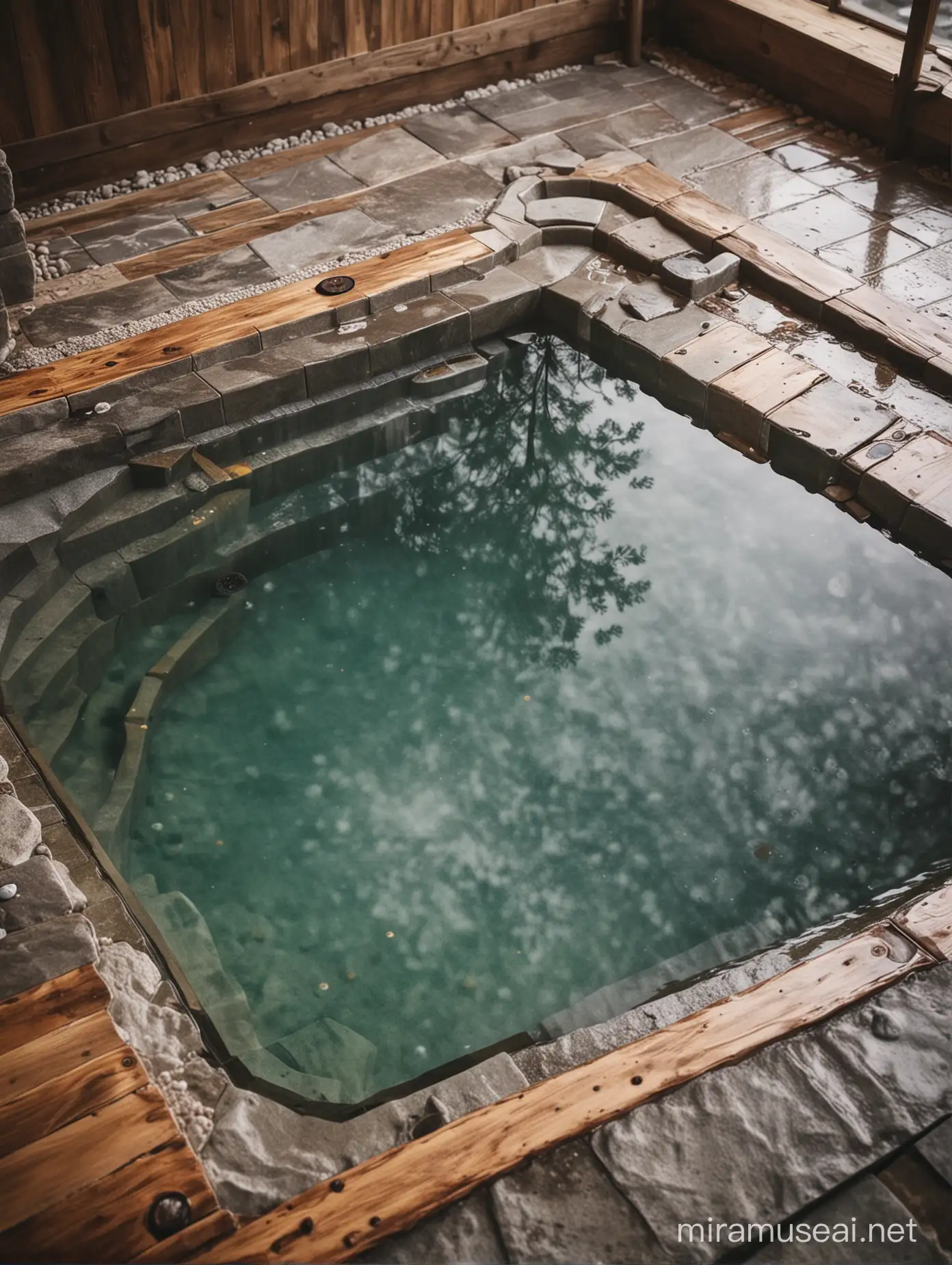 CloseUp HighQuality Indoor Hot Spring with Diagonal Composition