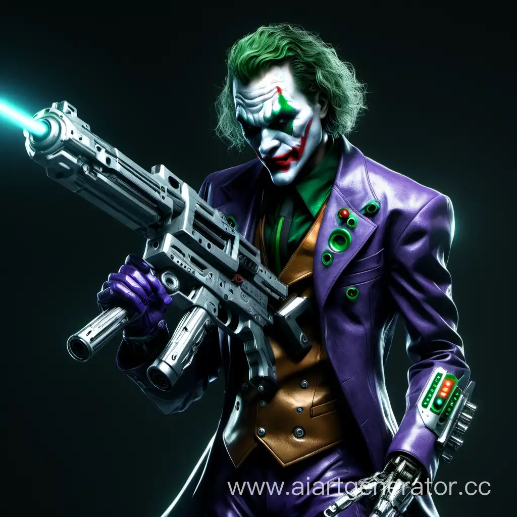 Joker-Cyborg-Holding-Blaster-in-Futuristic-Cityscape