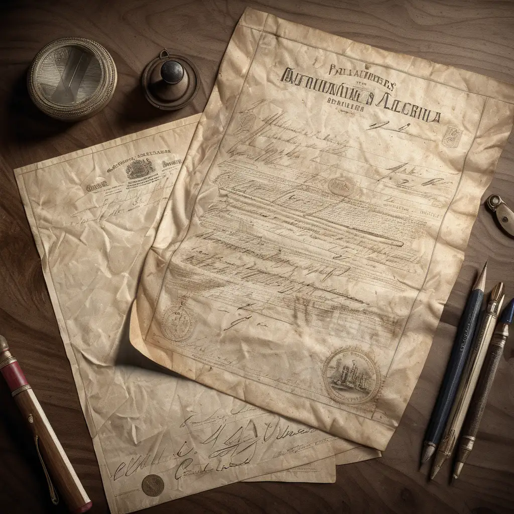 Artist Marc Guillaume Alexis Vadier style , vintage official document, realistic texture, 
