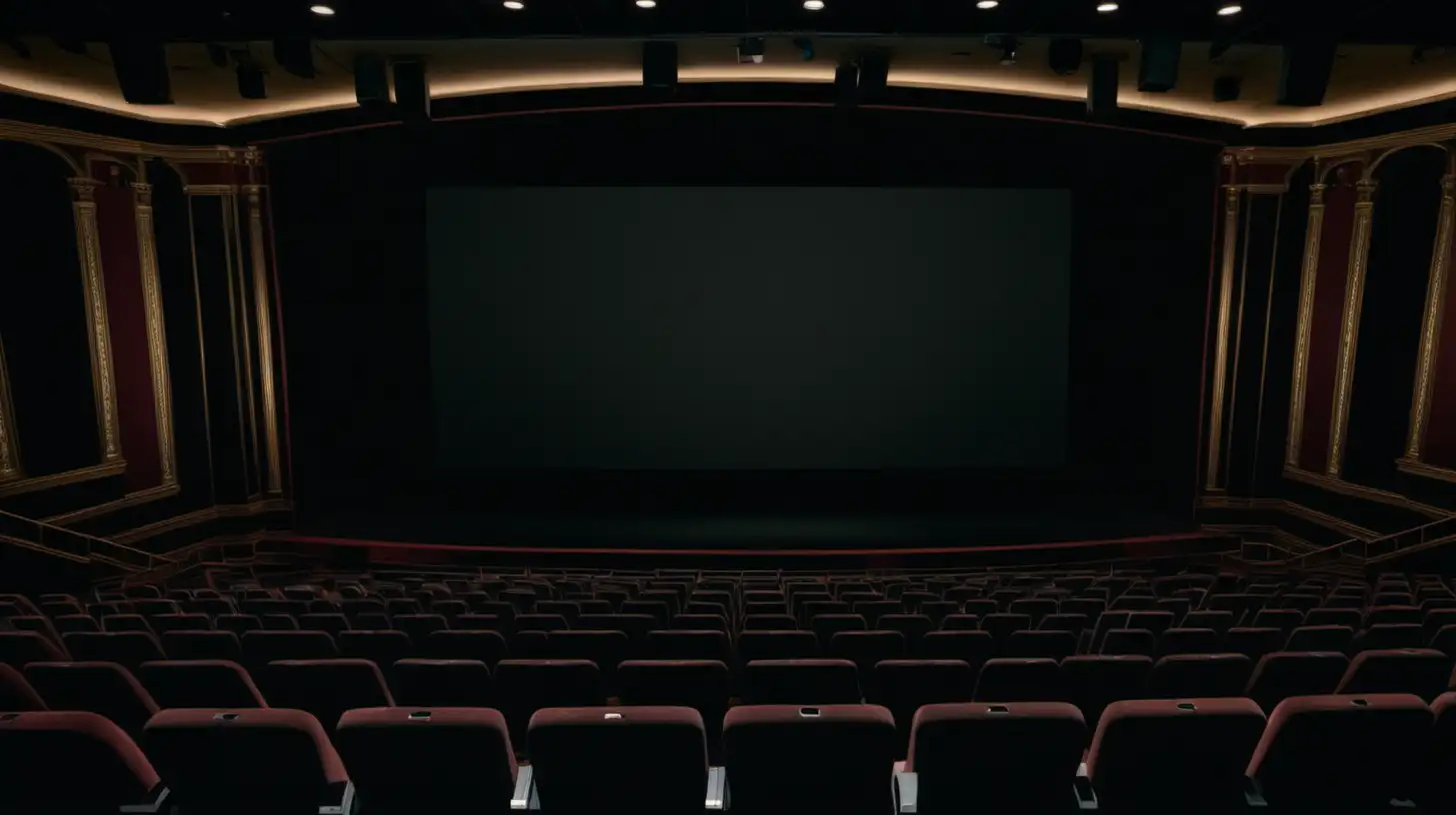 Cinematic Experience Dark Movie Theater with Silhouetted Seating