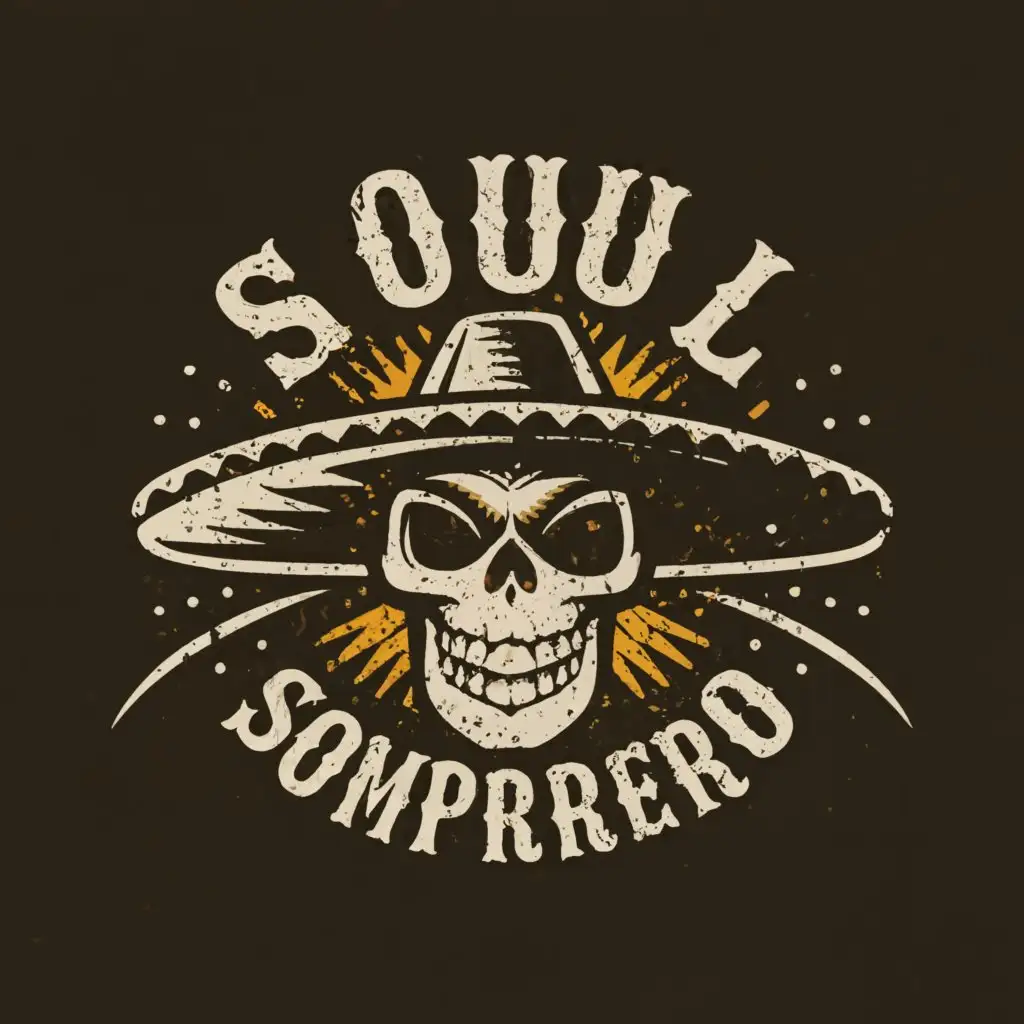 a logo design,with the text "Soul Sombrero", main symbol:weathered rugged style hat, skull, rattlesnake head with forked tongue, crossed swords,Minimalistic,be used in Entertainment industry,clear background
