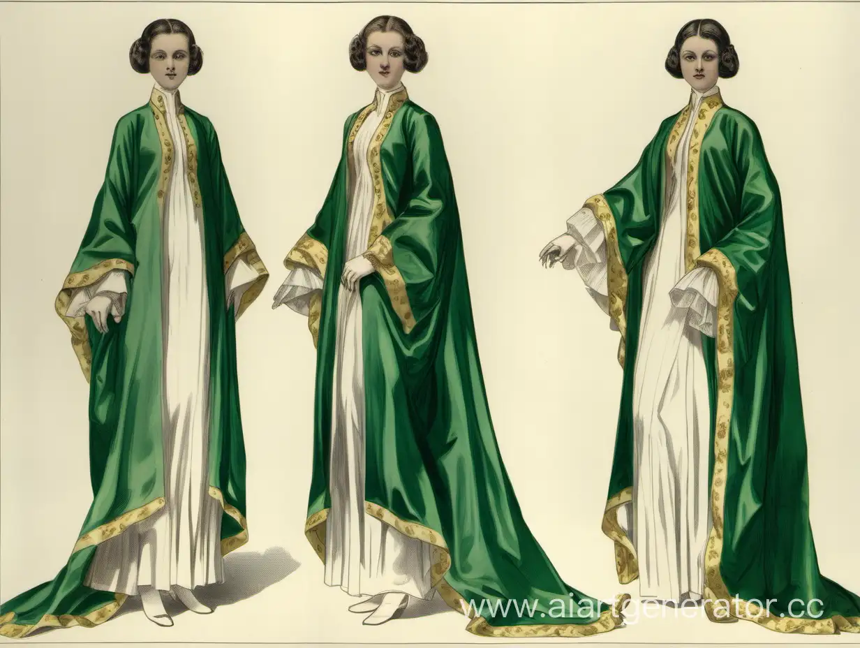 Girl-in-Elegant-Emerald-Silk-Robe-and-White-Dress