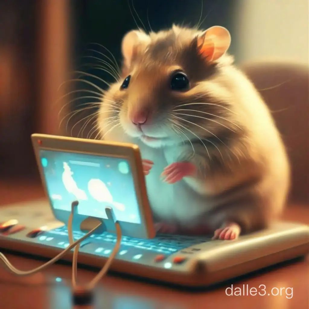 Adorable Hamster Engaged in Computer Playtime Dalle3 AI