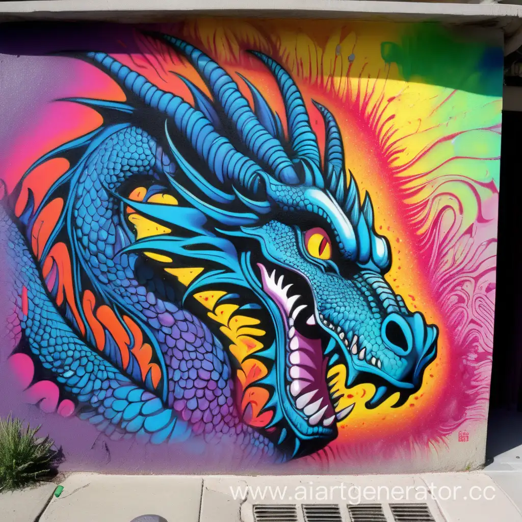 street art stencil 4 colors Psychedelic dragon fear