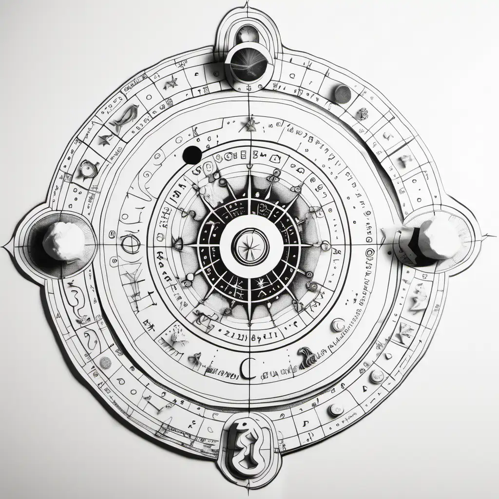 astrology mail drawing  on pure white paper  front view 