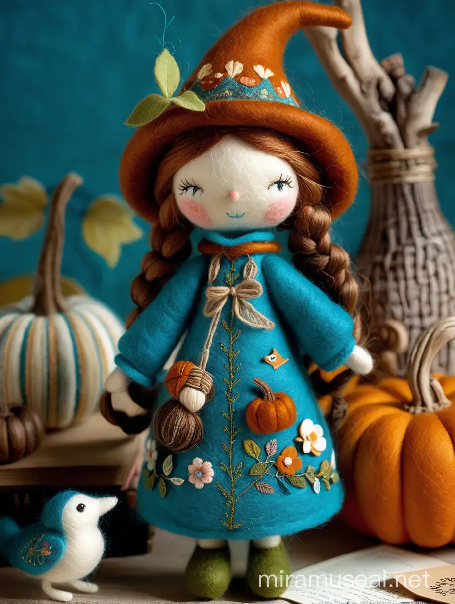 Enchanting Herbal Witch Doll in PIP Studio Style with Fairy Tale Felted Decor