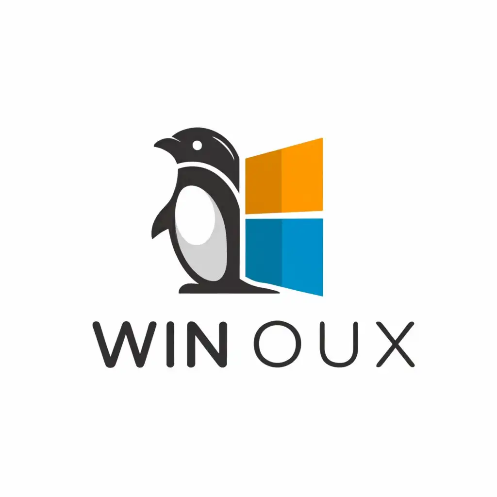 a logo design,with the text "Winux", main symbol:Microsoft Windows integrated with Linux penguin,Minimalistic,be used in Technology industry,clear background