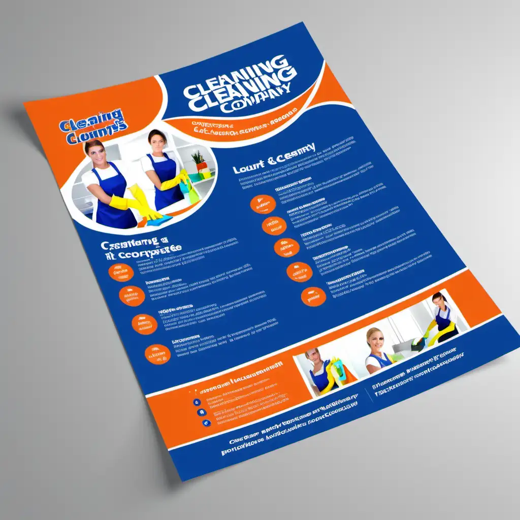 create a corporate layout for a cleaning company's flyer 1080x x 1080 pixel with the brand colours royal blue and orange 