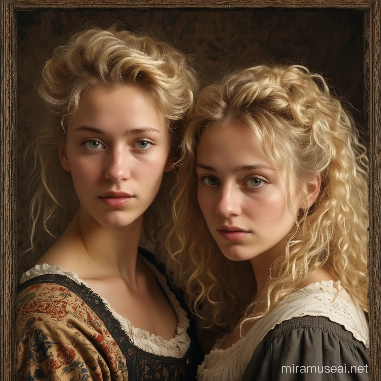 Youthful Flemish Peasants Golden Blonde Tresses and Tattered Elegance