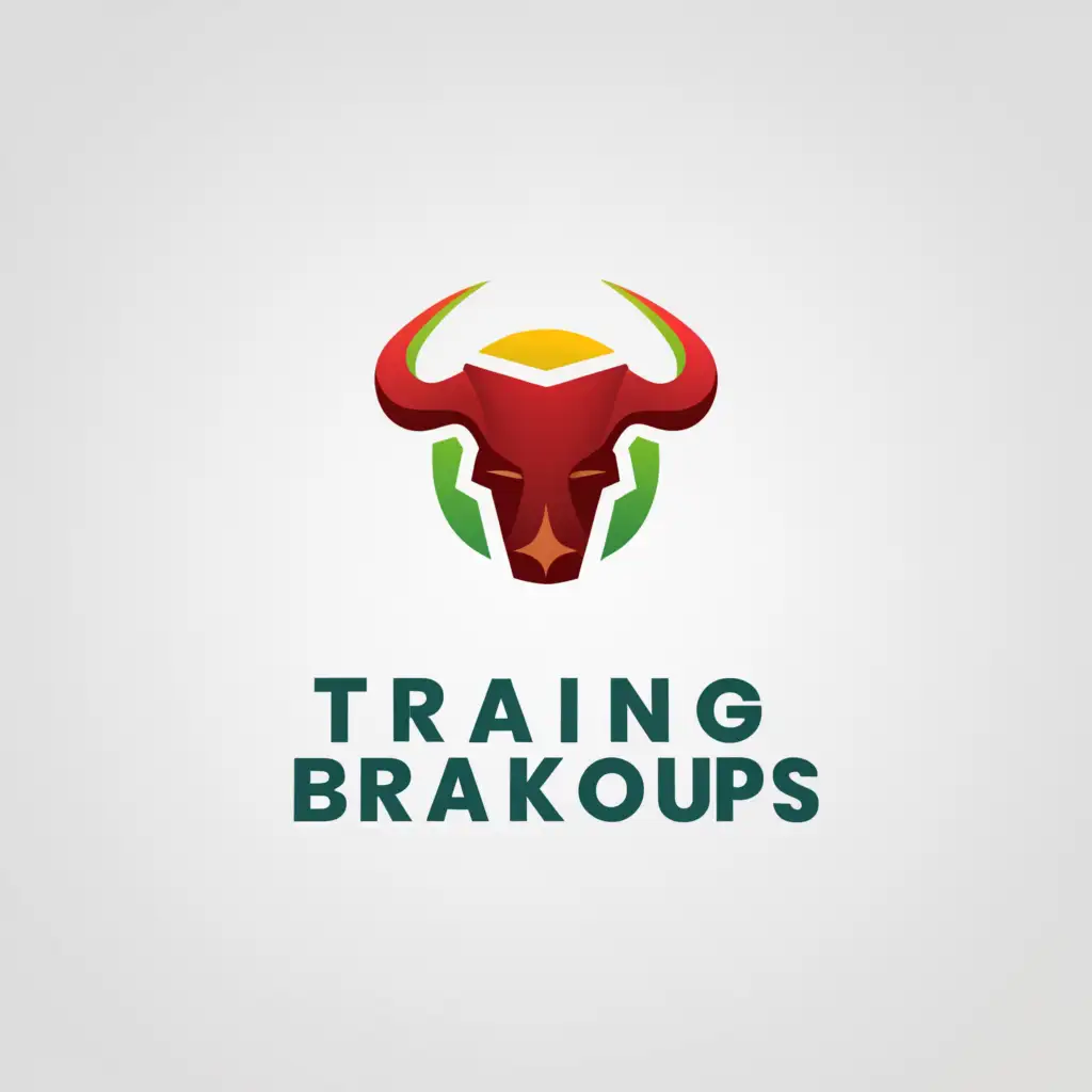 a logo design,with the text "Trading Breakouts", main symbol:bull horn with red and green color and a circle around it illustration and a uptrend scale,Minimalistic,be used in Finance industry,clear background