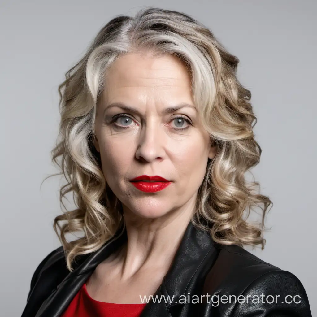 Confident-Blonde-Woman-in-Stylish-Black-Jacket-with-Red-Lipstick