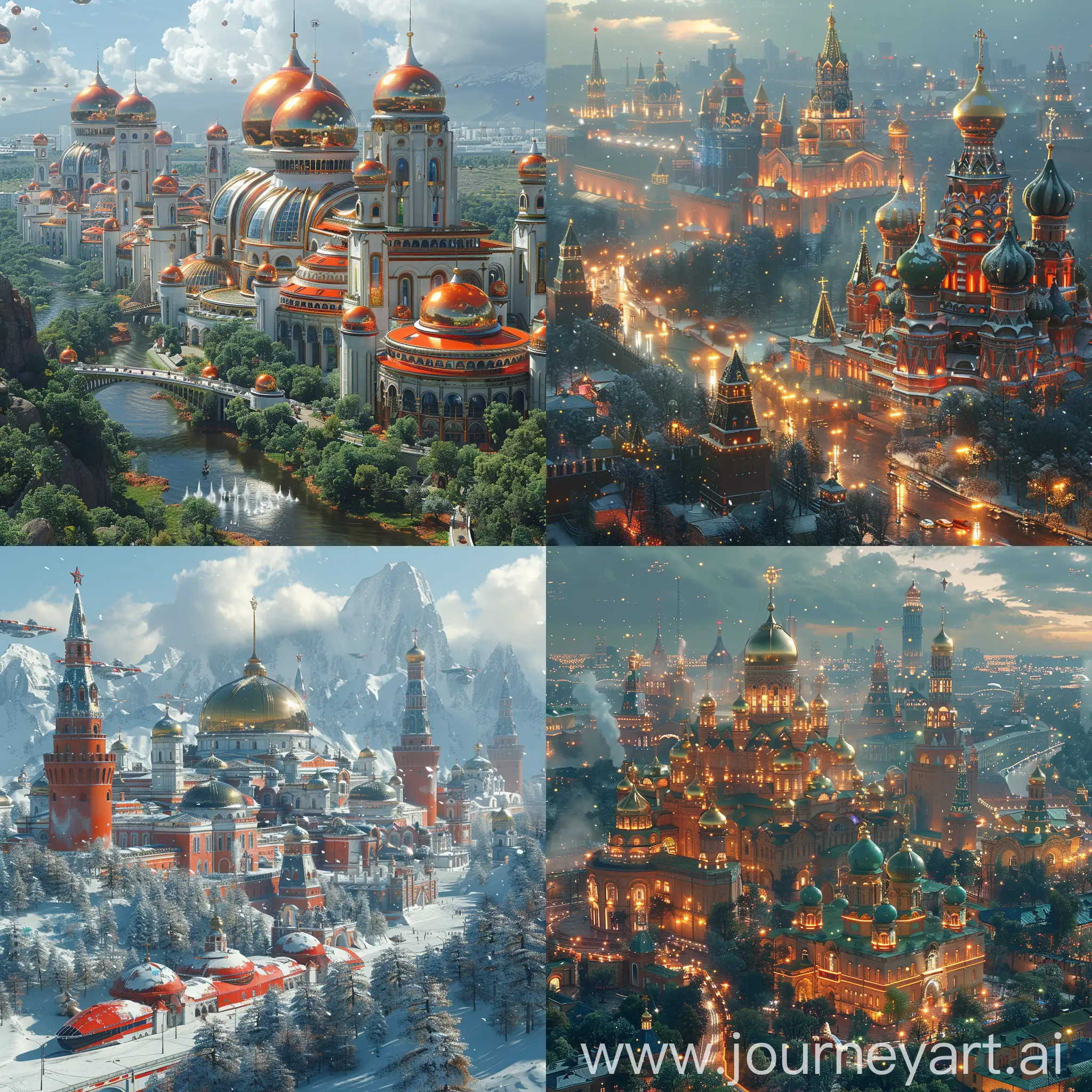 Futuristic Moscow Kremlin, ultra-modern technologies, ultra-modern technologies, utopia, octane render --stylize 1000