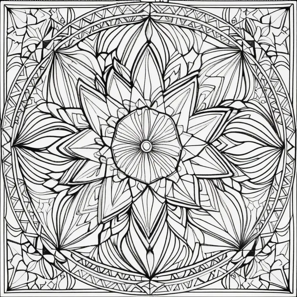 Adult Coloring Page Detailed Mandala with Star Patterns
