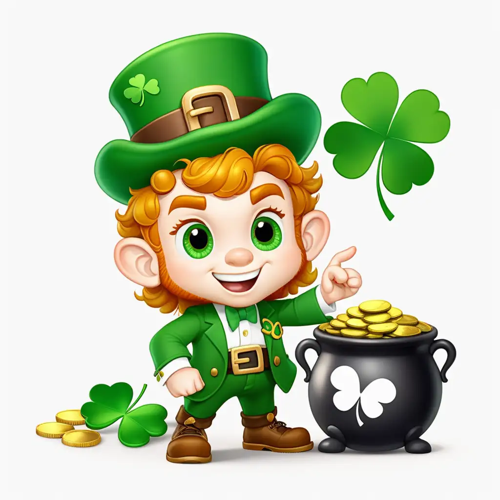 Whimsical Disney Pixar Anime Character Featuring a Cute Leprechaun and Golden Treasures