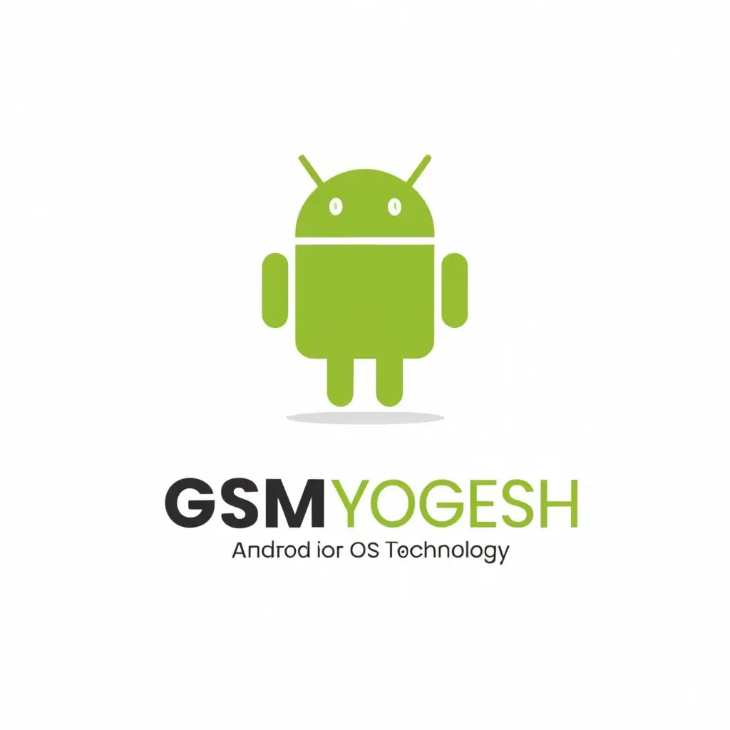 a logo design,with the text "GSM YOGESH", main symbol:Android, iPhone,Moderate,be used in Technology industry,clear background