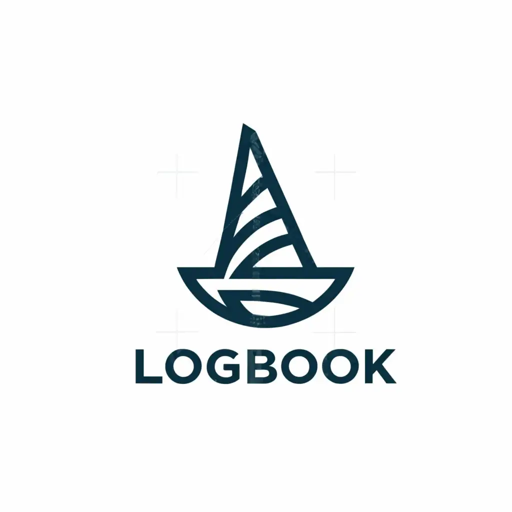 a logo design,with the text "Logbook", main symbol:Sailing Boat,Minimalistic,clear background