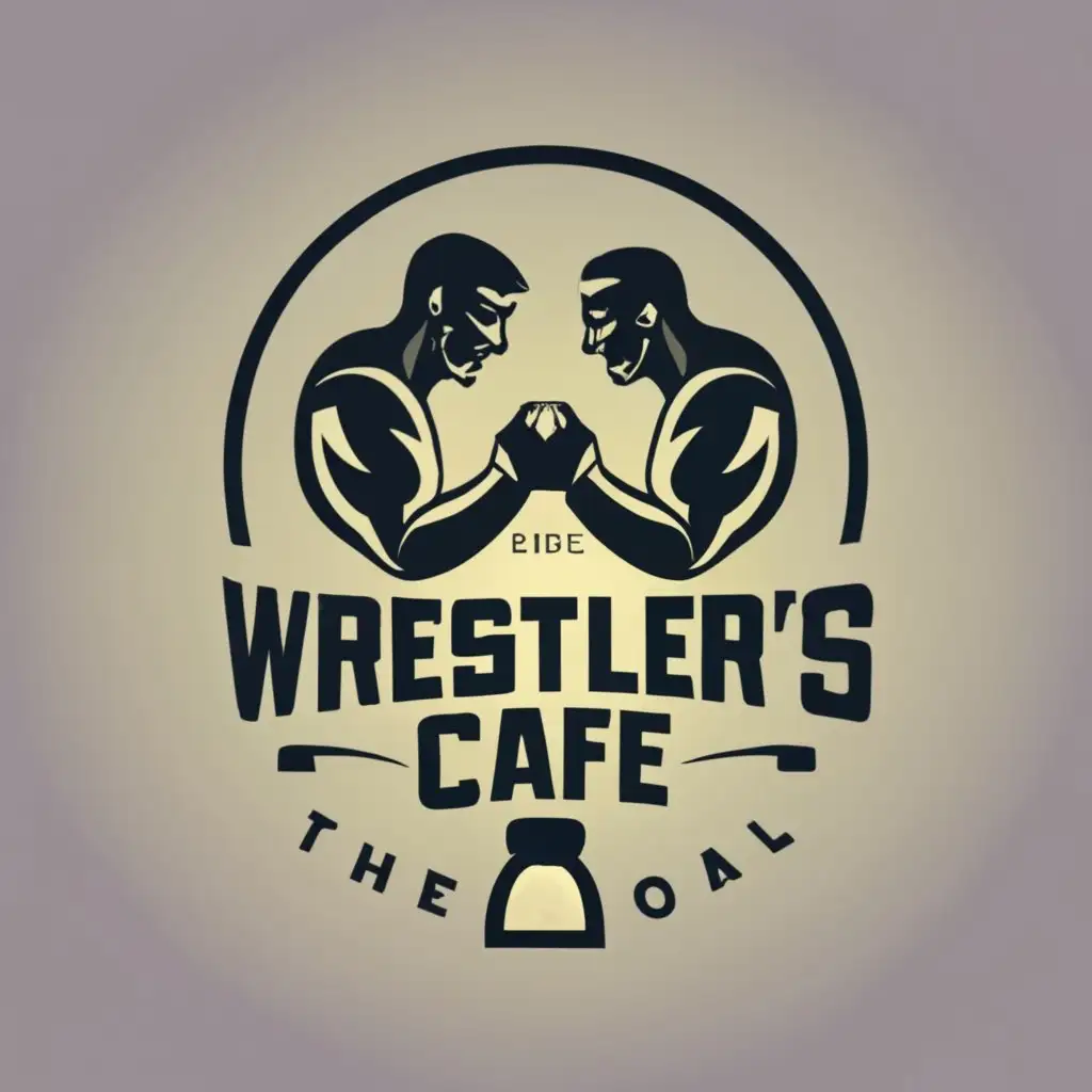 logo, Arm Wrestling, with the text "Wrestlers Cafe" and protein shake bottle symbol in bottom, typography, be used in Restaurant industry
