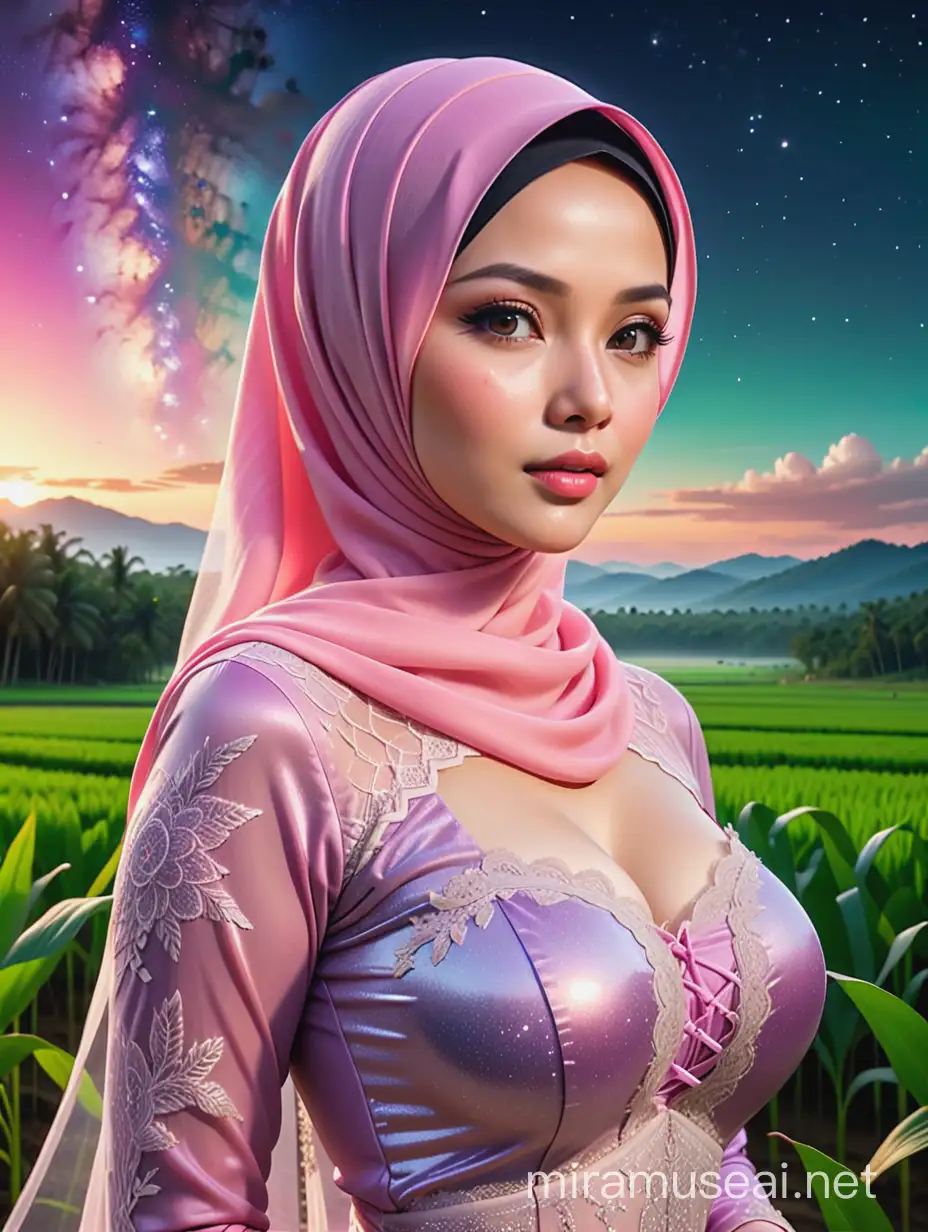 Malaysian Woman in Hijab in Vibrant Paddy Field Landscape