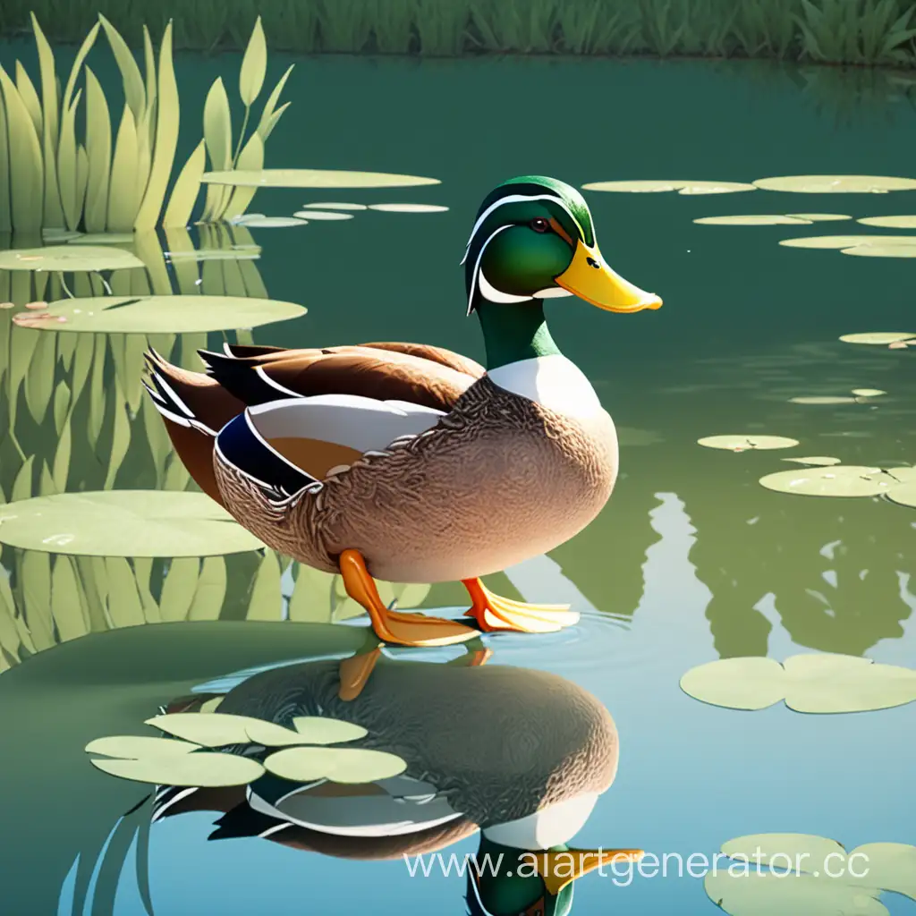 Animated-Duck-Pond-Scene-Serene-Duck-Gliding-on-Rippling-Waters
