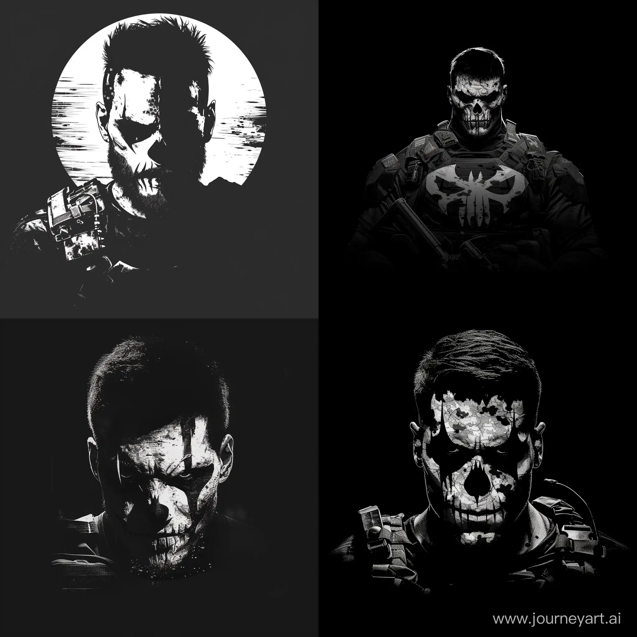 Minimalistic-Punisher-War-Paint-Skull-Logo-with-Military-Equipment-on-Black-Background
