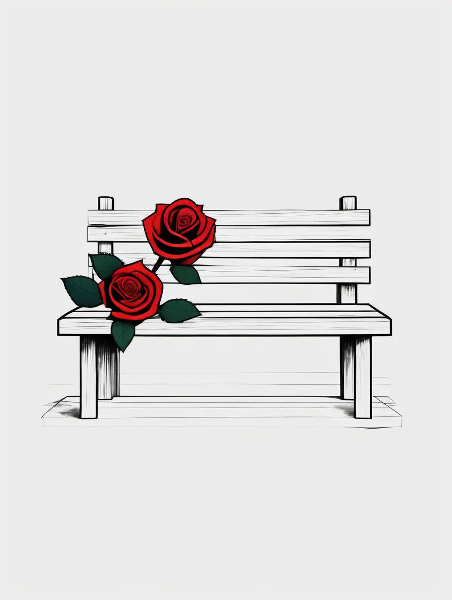 Minimalist Wooden Bench with Red Roses on Seat